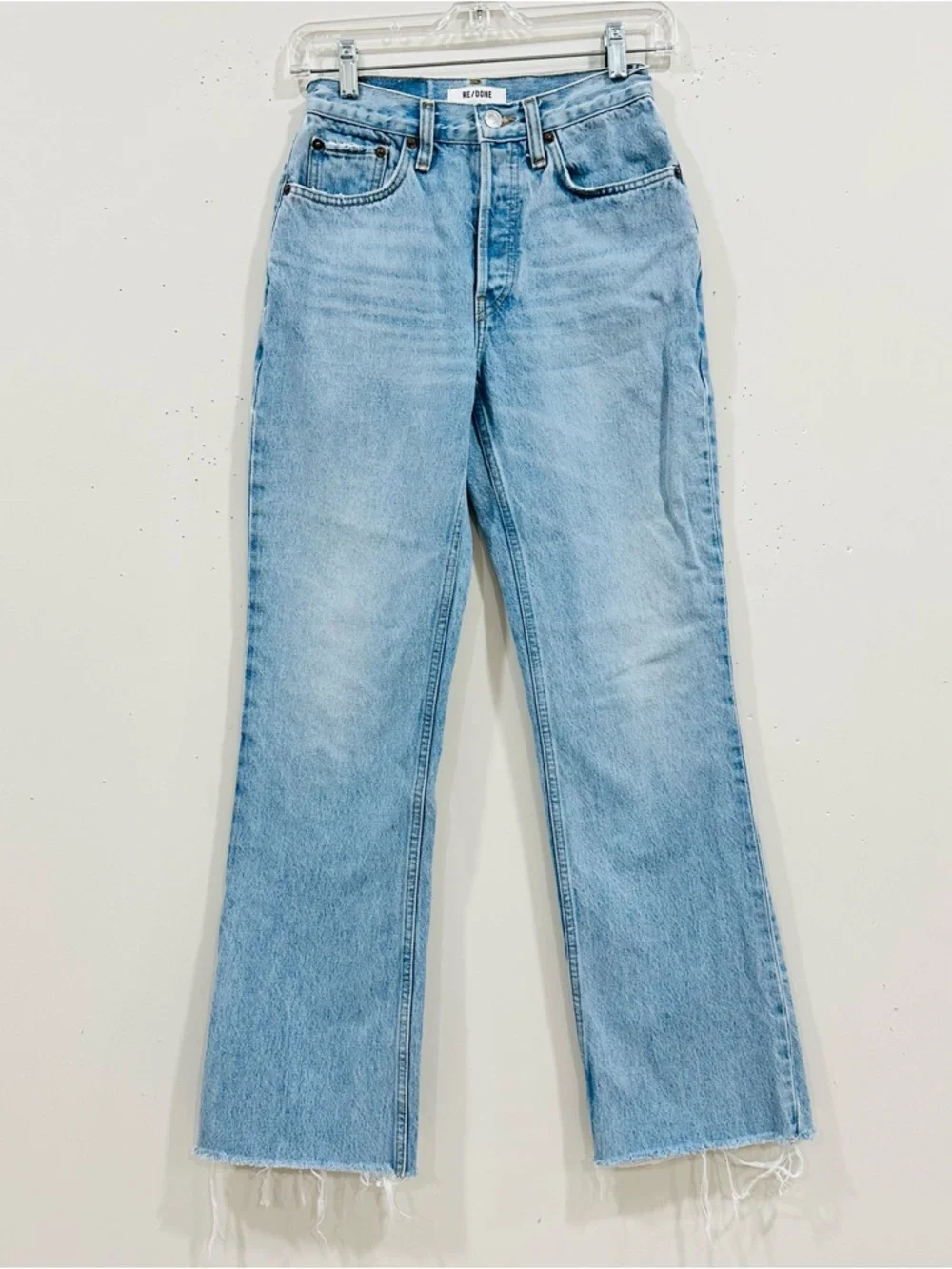 RE/DONE The 70s Ultra Mid Rise Wide Leg Jeans Light Wash Size‎ 24 Raw Hem